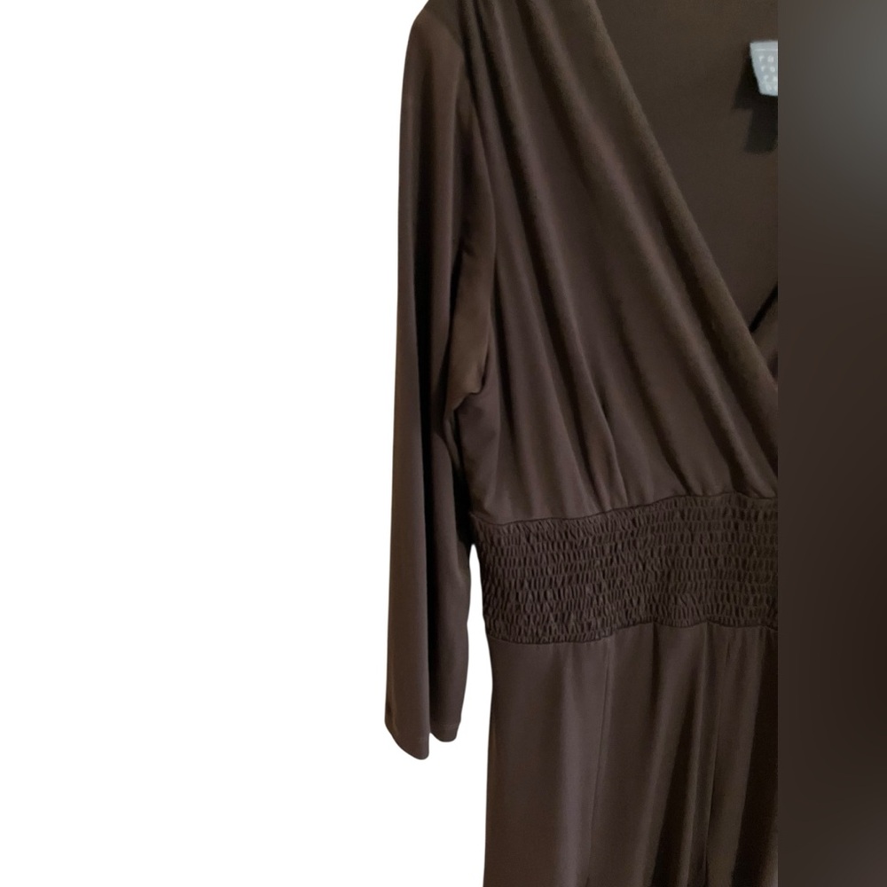 Rabbit Rabbit Slimming Design Brown Umpire Waist V Neck Swing Skirt Dress 12 - Picture 6 of 11